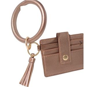 NEW Chico's Mini Card Holder Wristlet Wallet Bronze Minimalist Neutral Travel